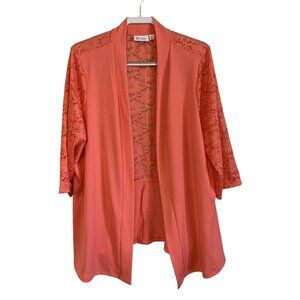 D&Co Coral Open Front Cardigan Floral Lace Sleeves & Back Detail XL